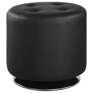 Coaster Ottoman 17.75" Upholstered Tufted Cushions Round Metal Black/Chrome - Picture 1 of 5
