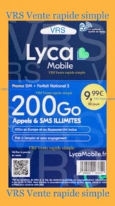Lyca Carte SIM Prépayée avec 200Go /Appel Sms illimités 4-5G /30 jour inclus - Zdjęcie 1 z 10