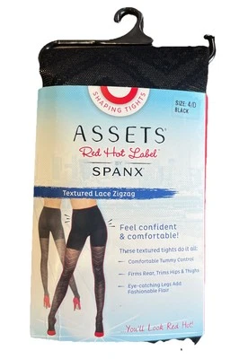 Spanx Assets 红色热销标签纹理花边 Zigzag 紧身衣 尺寸 4/D 黑色 全新带标签 — 第 1/2 张图片