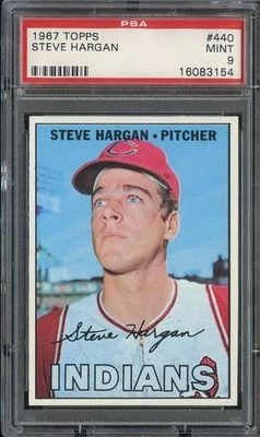 1967 TOPPS #440 STEVE HARGAN PSA 9 INDIANS *B67338 - Image 1 of 2