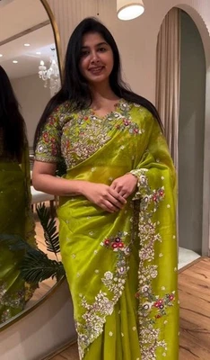 Blusa Sari Boda Sur de la India Bollywood Diseñador Mujeres Ropa de Fiesta Pesada Sari Foto 1 de 4