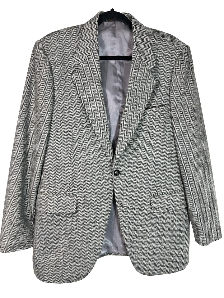 Chaqueta deportiva Oakton Tweed para hombre 40R negra blanca blazer de lana espiga Foto 1 de 4
