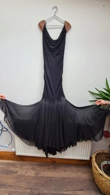 2001 VERSACE COUTURE DOCUMENTED RUNWAY BLACK SHEER SILK & LEATHER BIAS-CUT GOWN — 第 1/4 张图片