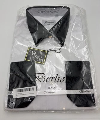 Camisa abotonada Berlioni Italia para hombre 15/15,5 32/33 manga larga, blanca/negra Foto 1 de 4