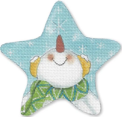 Needlepoint Handpainted CBK Christmas Snowman Looking Up 4" - Image 1 of 4