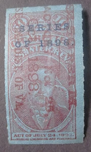 US DeWitt Clinton Tax Paid Stamp for 10 Cigarettes Series 1898 - Picture 1 of 3