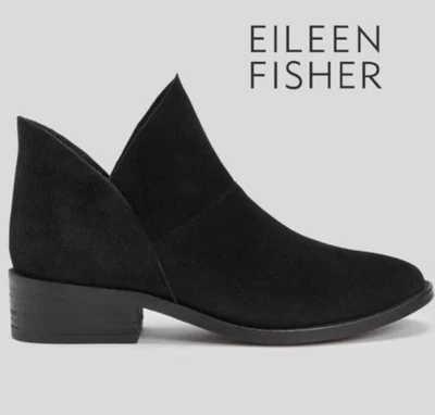 Eileen Fisher Leaf Suede Bootie Black Leather Boots Women's SZ 8.5 Classic - Image 1 of 4