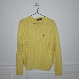 Polo Ralph Lauren Yellow Buttercream Cotton Cable Knit Crewneck Sweater Mens M - Picture 1 of 7