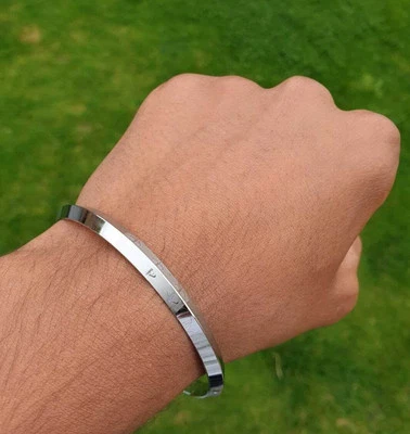 Sikh Khanda Kara Lasergraviert versilbert Armreif Singh Khalsa Kada CC33 NEU - Bild 1 von 4