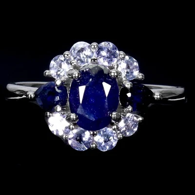 Anillo de plata de ley 925 ovalado zafiro azul 7x5 mm joyas de piedras preciosas de tanzanita 7 Foto 1 de 4