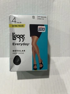 Leggs Everyday Regular Pantyhose Sz B Off Black Sheer Toe 4 pair in Box - Picture 1 of 3