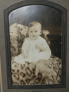 Vtg Photo of Baby on Thick Fur Blanket Cabinet Card Chicago Zelgifwicz Studio  - Picture 1 of 6