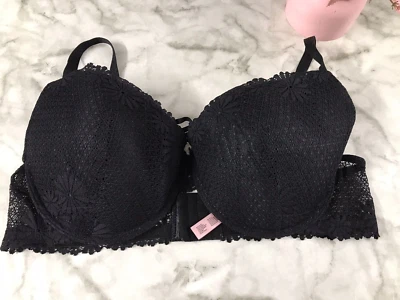 Sujetador Juicy Couture Sexy Acolchado con Aros 42D Negro Floral Encaje Cierre Trasero Foto 1 de 4