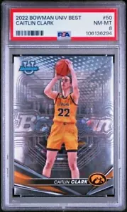 2022 Bowman Best University #50 Caitlin Clark PSA 8 NM-MT Iowa Hawkeyes - Picture 1 of 2