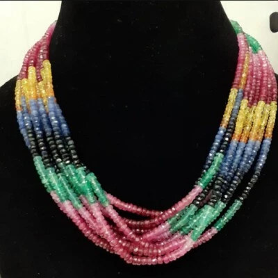 NATURAL MULTI COLOR TOURMALINE 2-3MM FACETED RONDELLE AA+ GRADE  GEMSTONE BEAD - Image 1 of 4