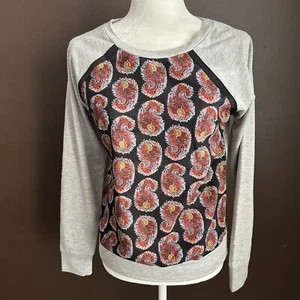 Rachel Roy Womens Size Small Paisley Print Front Long Sleeve Sweater Top Gray - Picture 1 of 3