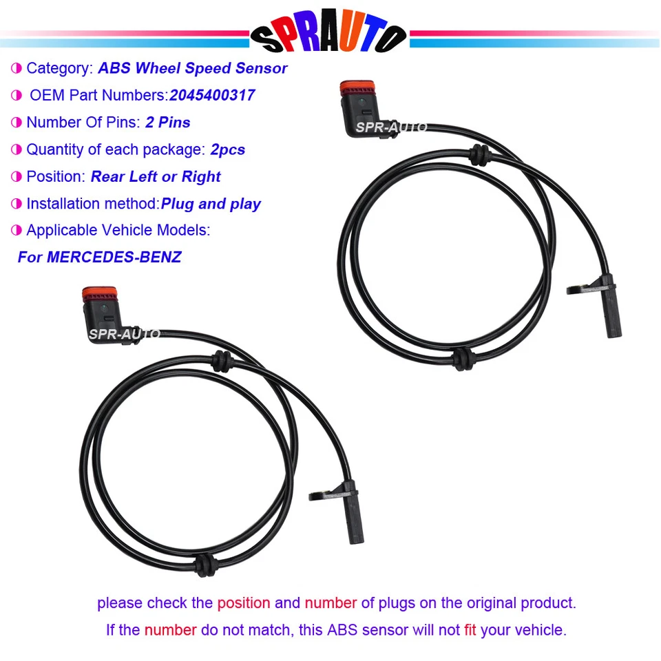 Rear Driver Passenger ABS Speed Sensor Set For Mercedes-Benz C63 AMG 2008-2015 - Imagem 1 de 4