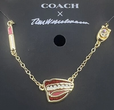COACH X Tom Wesselmann Diseñador Labios y Lápiz Labial Colgante Collar 16” + 2” NUEVO Foto 1 de 4