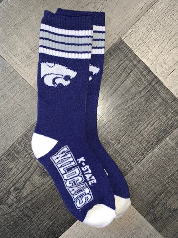 KANSAS STATE WILDCATS NCAA COLLEGE 4 STRIPE CREW LENGTH SOCKS YOUTH KIDS Cover