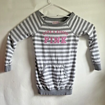 Victoria's Secret Love ROSA Besos M Gráfico Apliques Rayas Sudadera Vestido Foto 1 de 4