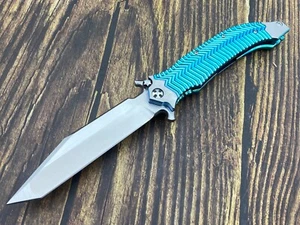 Knives 10Cr15Mov Outdoor TC4 Titanium Flipper Fast Open Folding Knife Blue-03 - Picture 1 of 10