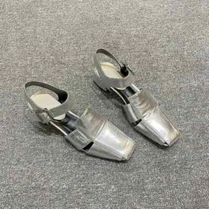 Summer Hollow Out Women Sandals Silver Chunky Pumps Luxury Design Buckle - Picture 1 of 24