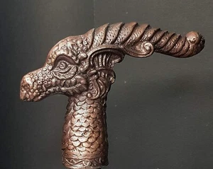 Copper Antique Dragon Handle Only For Walking Stick Wooden Cane Men & Women Gift - Picture 1 of 9