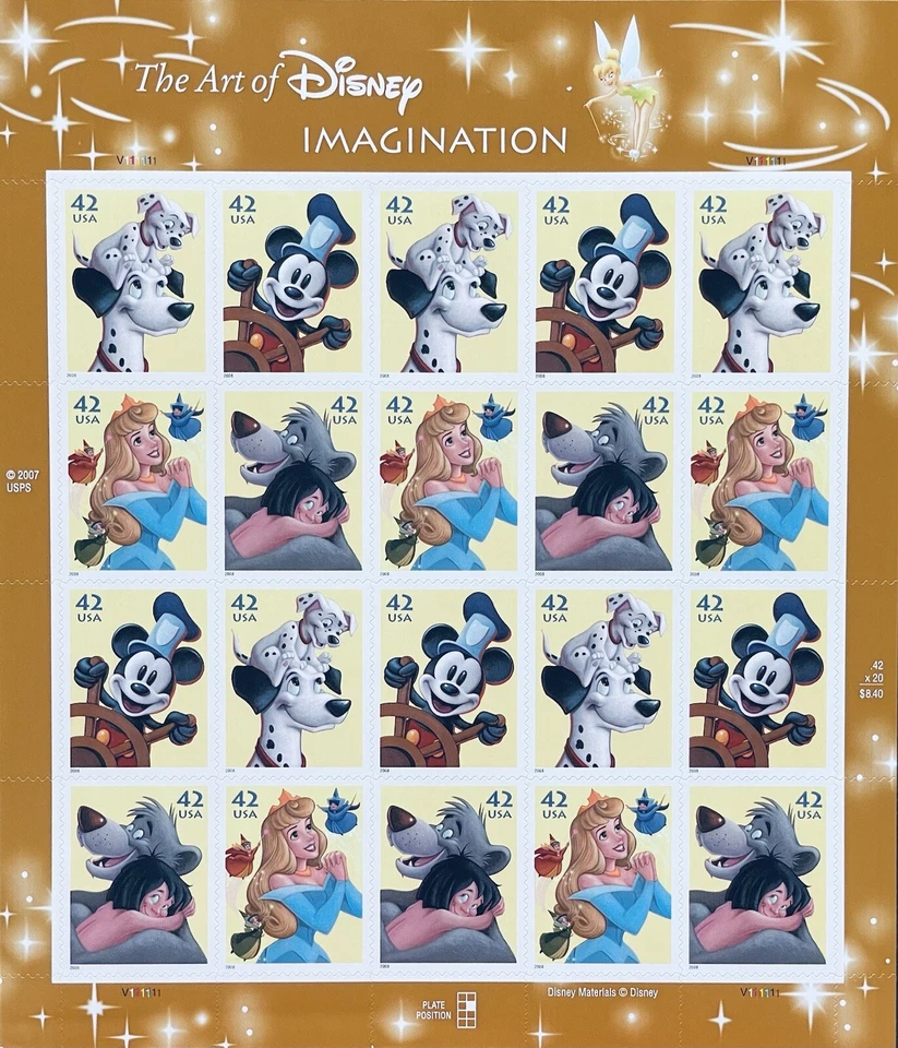 US 2008 THE ART OF DISNEY IMAGINATION S/A STAMPS SHEET OF 20 SCOTT #4342-4345 - Image 1 of 1
