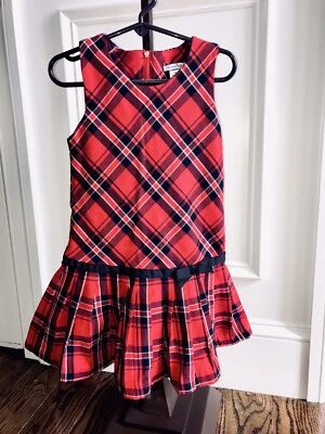 HARTSTRINGS flannel red/navy Christmas plaid jumper dress, pleated skirt, 4T - Image 1 of 4