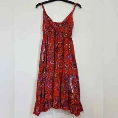 Vestido de verão Forever 21 espaguete laranja paisley babado bainha boho linha A - Imagem 1 de 4