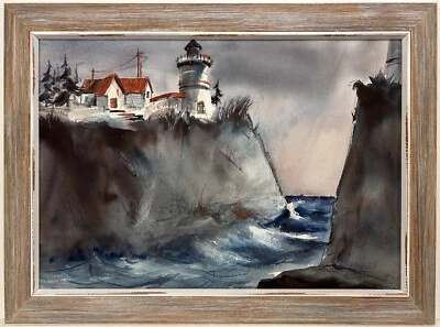 PINTURA ACUARELA FARO ARTISTA ESTADOUNIDENSE ELEANOR DRAGONETTE SIGLO XX Foto 1 de 2