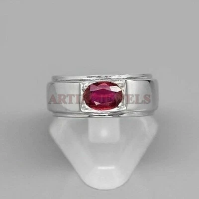 Heizbar Rubin Edelstein Mit 14K Weiß Vergoldet Silber Ring für Herren #1517 - Bild 1 von 4