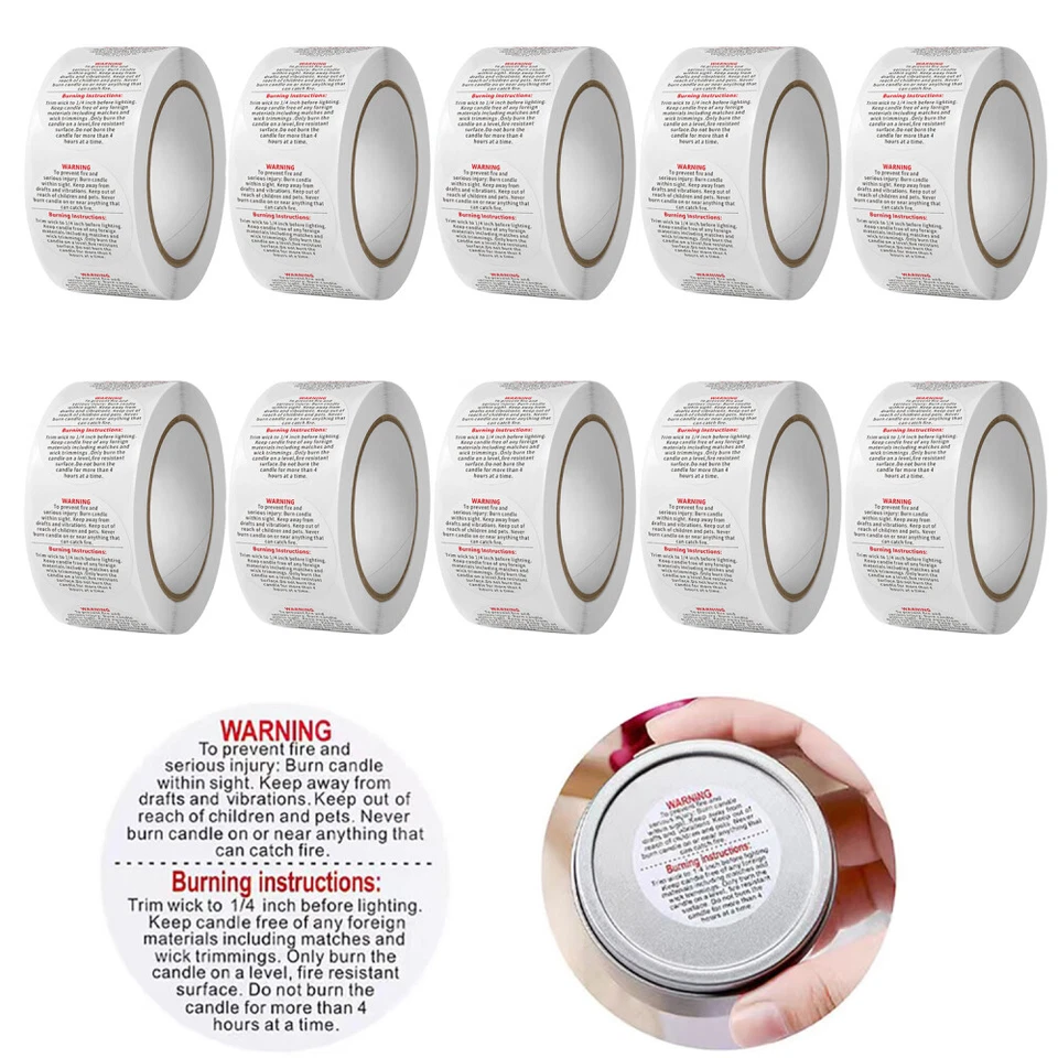 500-5000PCS Stickers Round Warning Labels 2.5cm English Candle Jar Seal Stickers - Image 1 of 4
