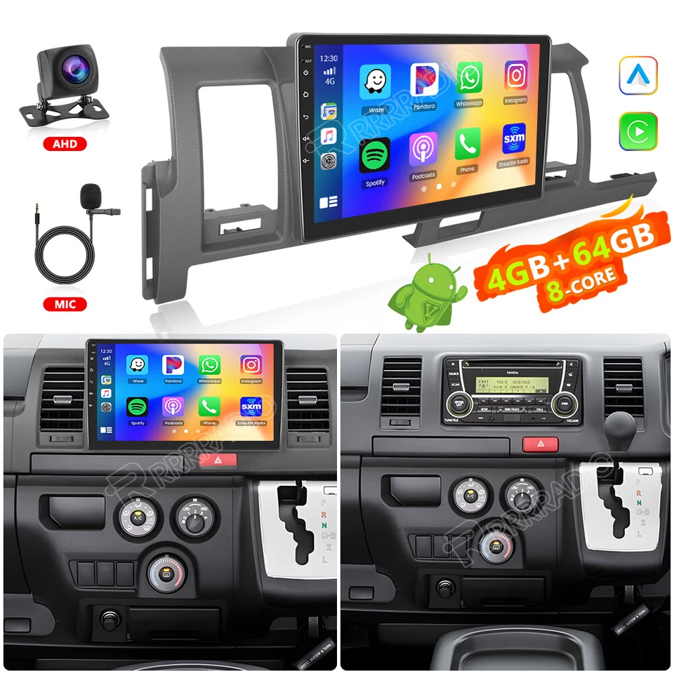Carplay 4+64GB Car Stereo Radio Android 13 For Toyota Hiace 2004-19 GPS Wifi CAM - image 1 of 4