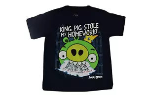 Angry Birds Little Boys King Pig Stole My Homework Funny Blue Shirt New 4-5 - Picture 1 of 5
