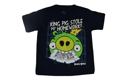 愤怒的小鸟 小男孩 King Pig Stole My Homework 有趣蓝色衬衫 全新 4-5 — 第 1/4 张图片