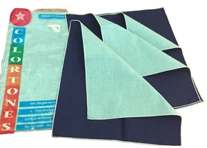 Set 8 napkins Retro Blue contemporary two tones cotton blend Vintage 12x12"New - Picture 1 of 6
