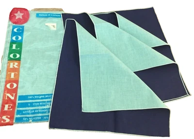 Set 8 napkins Retro Blue contemporary two tones cotton blend Vintage 12x12"New - Image 1 of 4