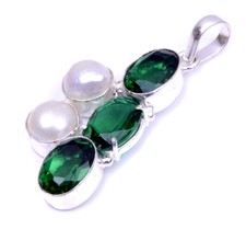 Pearl Handmade Pendant 2" Ml03604 Spiritual Jewelry Chrome Diopside With River