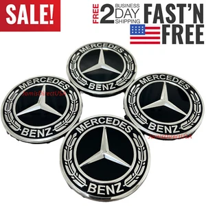 Set of 4 Fit For Mercedes-Benz Wheel Center Caps Emblem Rim Hub Cover BLACK - Picture 1 of 6