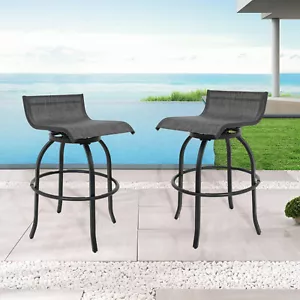 Set of 2 PCS Bar Height Bar Stools Outdoor Textilene Fabric Patio Chairs Gray - Picture 1 of 10