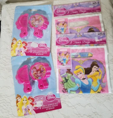 Juegos de 8 peines y espejos Disney Princess 16 bolsas de fiesta de botín rosas favores de cumpleaños de colección Foto 1 de 3
