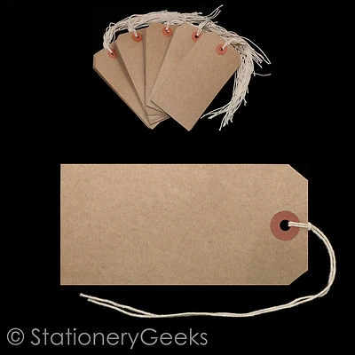 50 Strung Reinforced Tags 120mm x 60mm Brown Buff Size 5 Luggage Labels Tagging