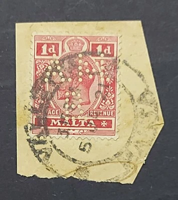 1921 Malta, 1d KGV Used Perforated Anglo Maltese Bank A.M.B. + Valetta Postmark - Image 1 of 3