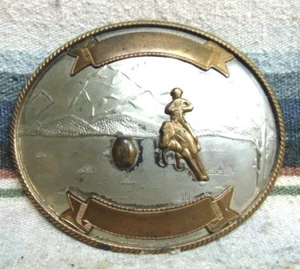 Vintage Barrel Racer Deutsch Silber / Bronze Trophäe Gürtelschnalle Sehr Guter Zustand - Bild 1 von 2