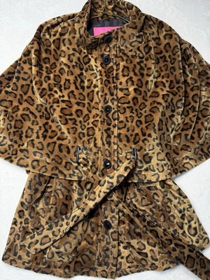 Abrigo Betsey Johnson Estampado Leopardo Cinturón Capa Imitación Piel Botón Frontal XL Animal Foto 1 de 4