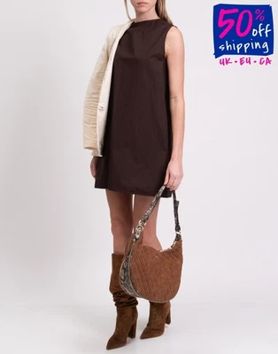 RRP€1090 JIL SANDER Mini A-Line Dress DE36 US6 UK10 M Coated Brown Made in Italy - Изображение 1 из 4