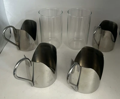 Portavasos 4 Portavasos Acero Inoxidable Cromo Vidrio con 2 Vasos Insertos Foto 1 de 4