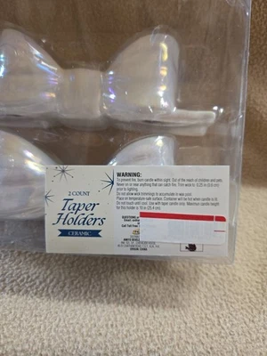 Target Bullseye Set of 2 Ceramic Iridescent Taper  Bow-Shaped Candle Holders NEW - Image 1 of 2
