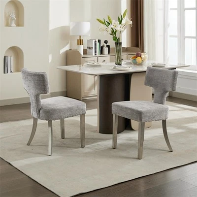 Cadeiras de jantar modernas, conjunto de 2, tecido de chenille estofado, pernas de aço inoxidável - Imagem 1 de 4